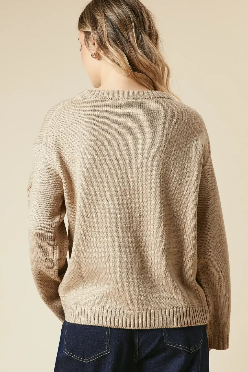 Centre Front Cable Design Crew Neck Jumper