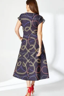 Chain Print Belted Midi Dress