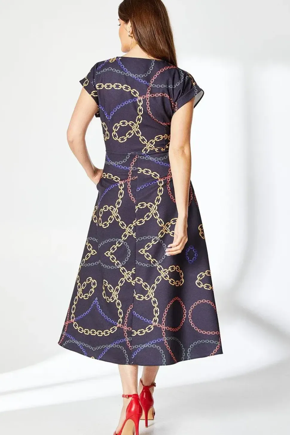 Chain Print Belted Midi Dress