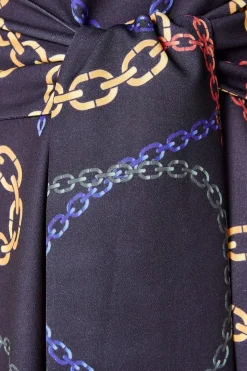 Chain Print Belted Midi Dress