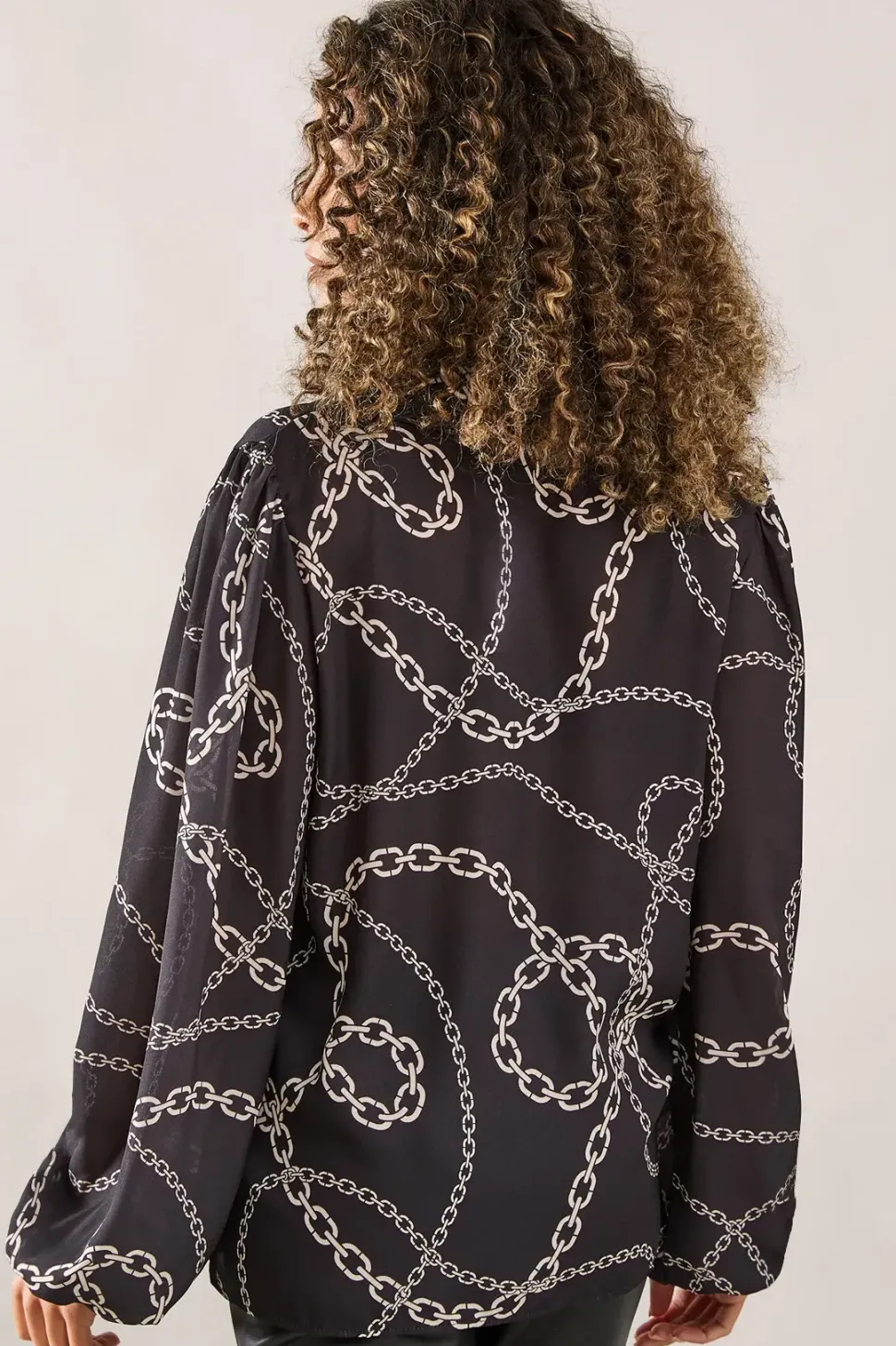 Chain Print Knot Detail Collared Blouse
