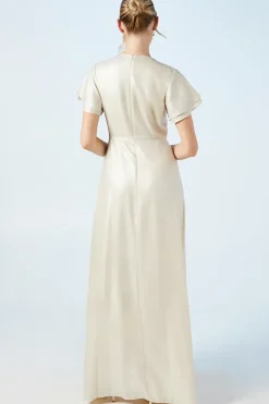 Champagne Shimmer Flutter Sleeve Maxi Wedding Dress