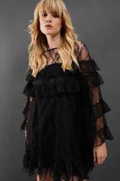 Chantilly Lace Tier Mini Smock Dress
