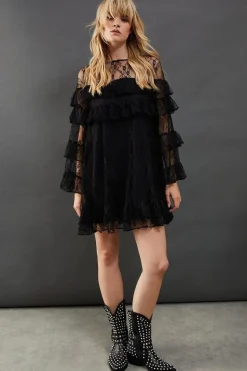 Chantilly Lace Tier Mini Smock Dress