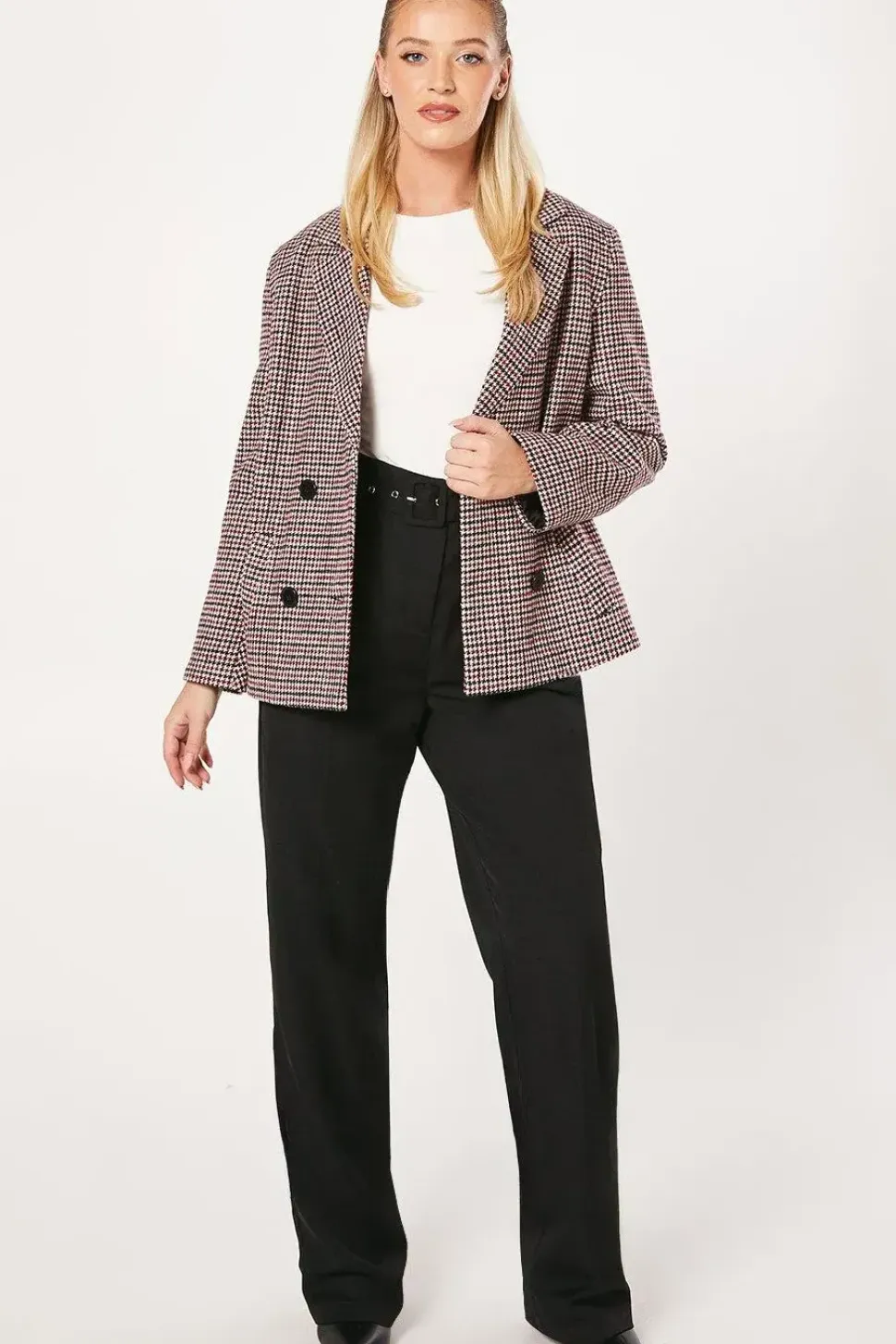 Check Double Breasted Blazer Coat
