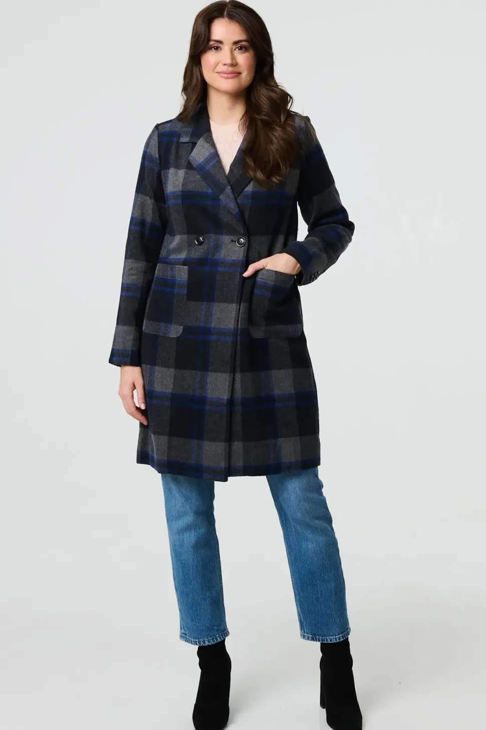Checked Double Breasted Blazer Jacket