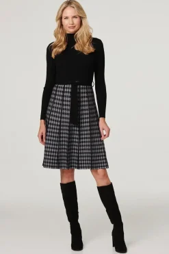 Checked High Neck Knit Dress