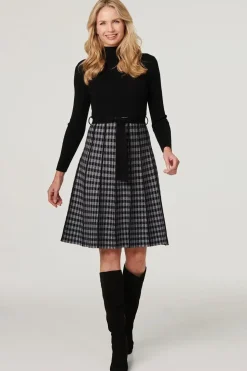 Checked High Neck Knit Dress