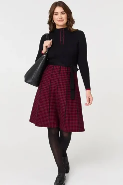 Checked Pleated Knee Length Jumper Dress