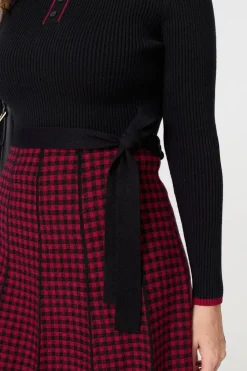 Checked Pleated Knee Length Jumper Dress
