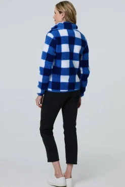 Checked Print Teddy Fur Zip Front Jacket