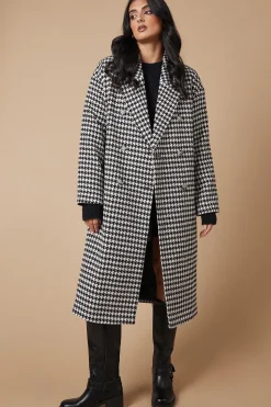 Checked Tab Back Detail Faux Wool Double Breasted Midi Coat