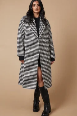 Checked Tab Back Detail Faux Wool Double Breasted Midi Coat