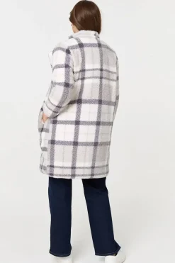 Checked Teddy Fur Thigh Length Jacket