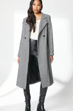 Check Funnel Neck Belted Wrap Coat