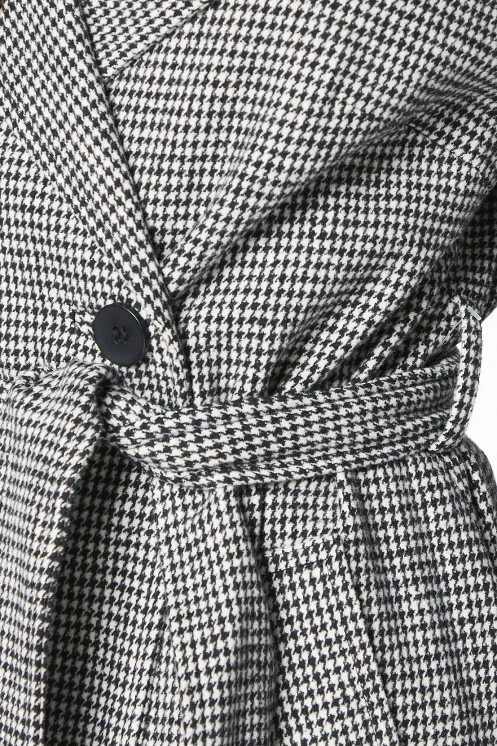 Check Funnel Neck Belted Wrap Coat