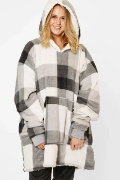 Check Oversized Sherpa Fleece Hoodie Blanket