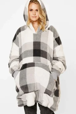 Check Oversized Sherpa Fleece Hoodie Blanket