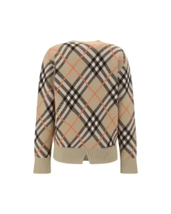 Check Pattern Wool Sweater with Ribbed Crew Neck