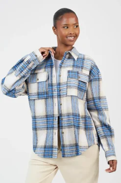 Check Print Long Sleeve Fleece Shirt