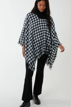 Check Roll Neck Poncho