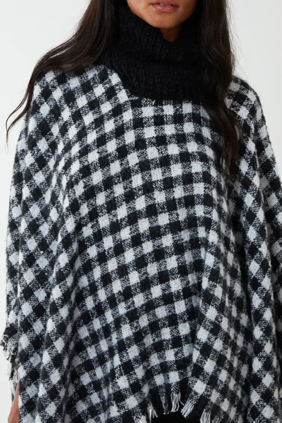 Check Roll Neck Poncho