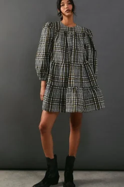 Check Smock Tiered Mini Dress