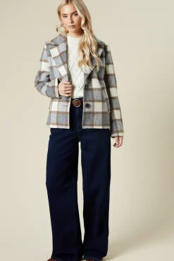 Check Wool Look Cropped Jacket