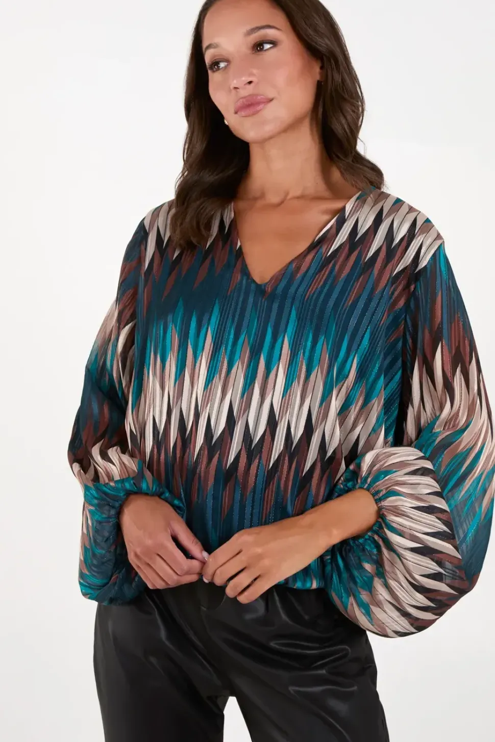 Chevron V Neck Blouse