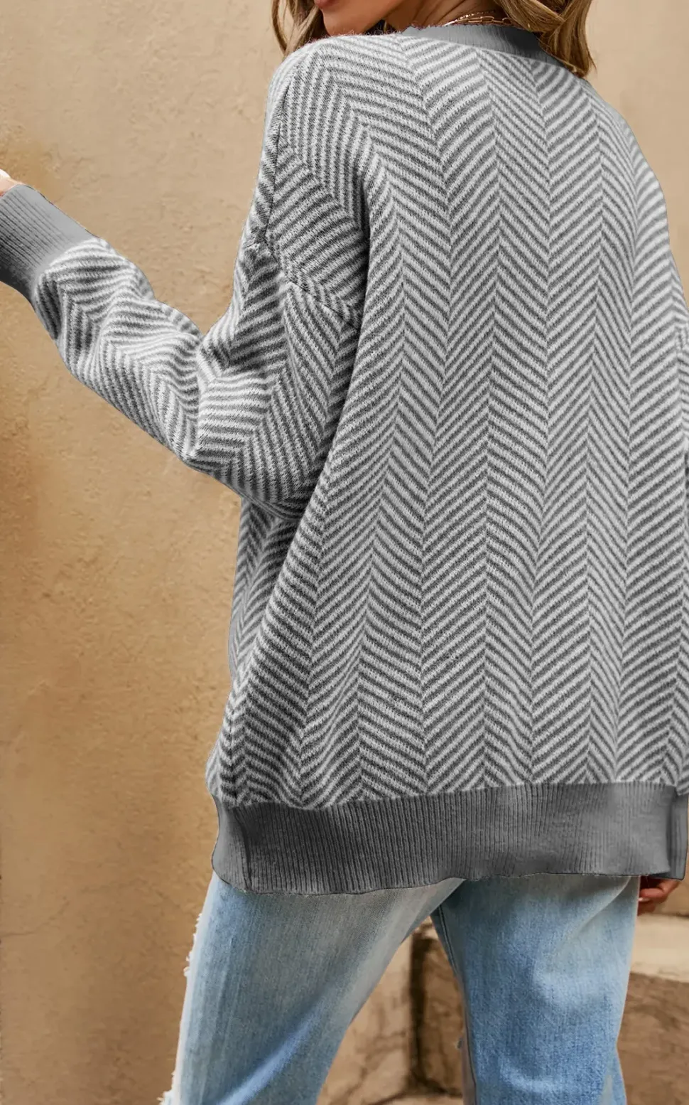 Chic Geometric Intarsia Knit Jumper In Grey