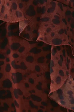 Chiffon Animal Print Cold Shoulder Ruffle Detail Maxi Dress