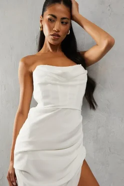 Chiffon Bandeau Corset Bust Asymmetric Maxi Dress