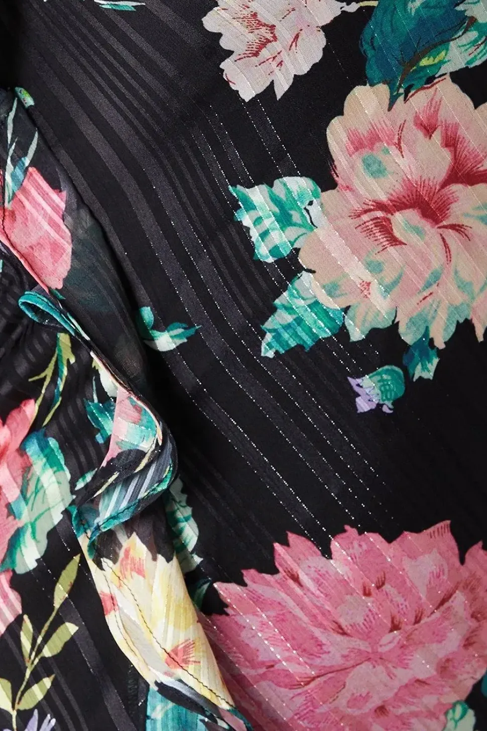 Chiffon Blouson Midi Dress With Ruffles