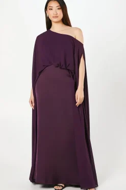 Chiffon Cape Detail Satin Maxi Dress