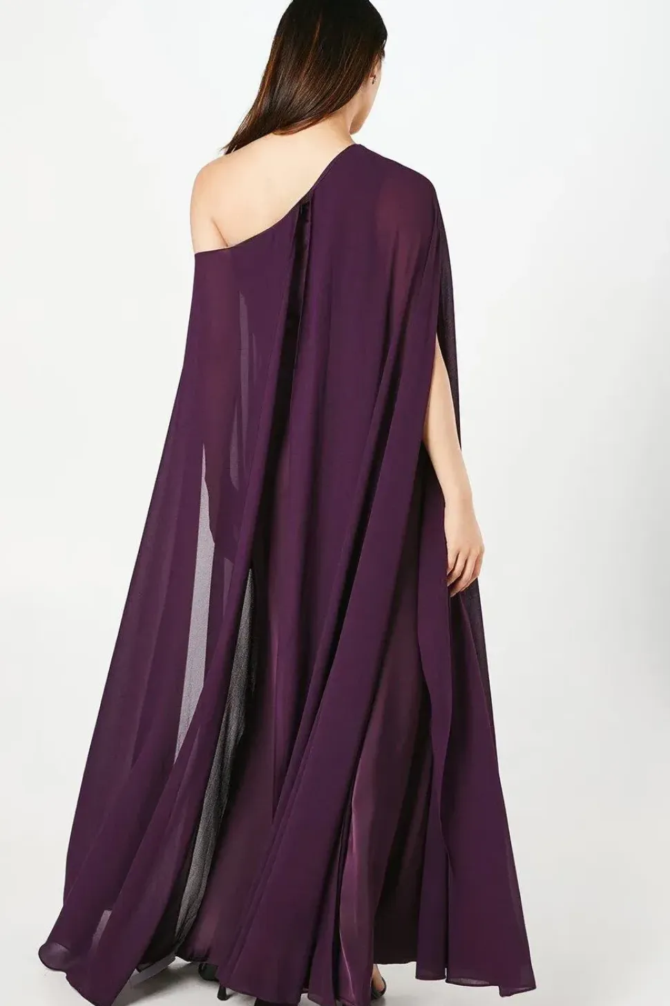 Chiffon Cape Detail Satin Maxi Dress