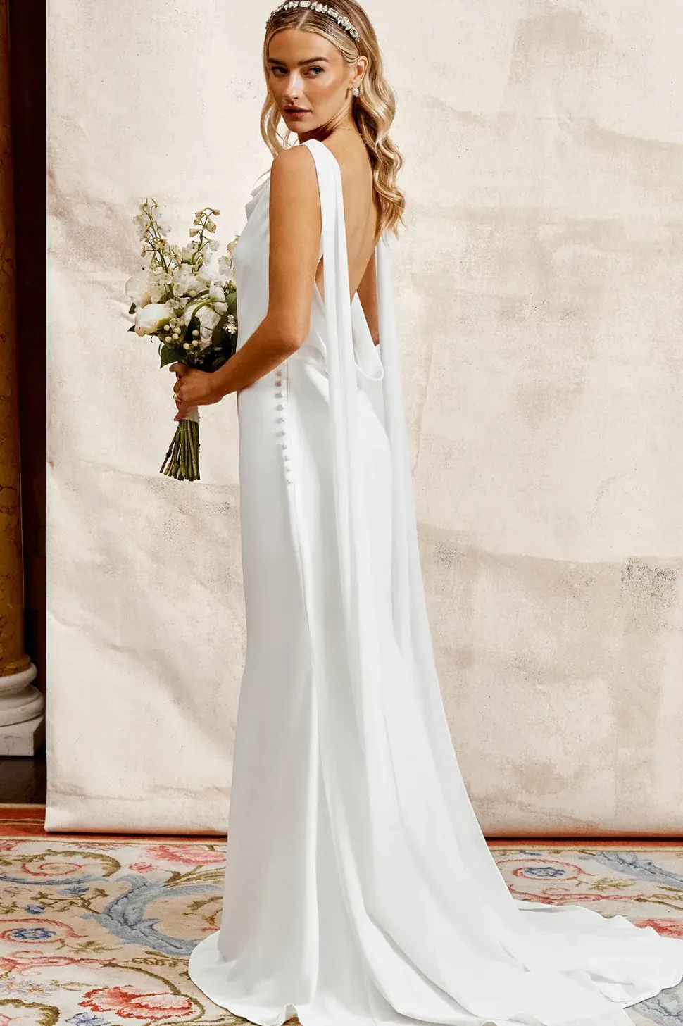 Chiffon Cowl Back Detail Wedding Dress