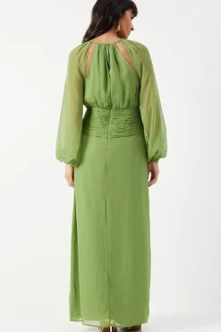 Chiffon Cut Out Detail Volume Sleeve Maxi Dress