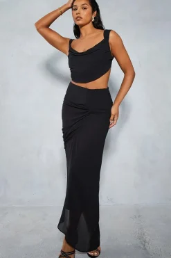 Chiffon Drape Top & Ruched Maxi Skirt Co-ord