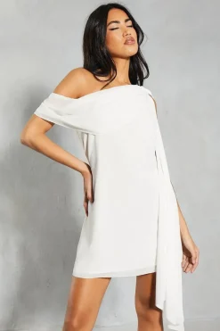 Chiffon Exaggerated Sleeve Off The Shoulder Mini Dress