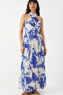 Chiffon Floral Halter Tier Maxi Dress