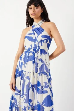 Chiffon Floral Halter Tier Maxi Dress