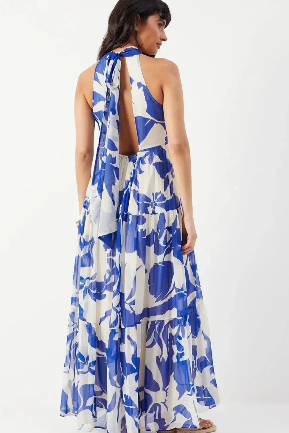 Chiffon Floral Halter Tier Maxi Dress