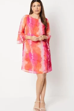 Chiffon Flute Sleeve Shift Dress