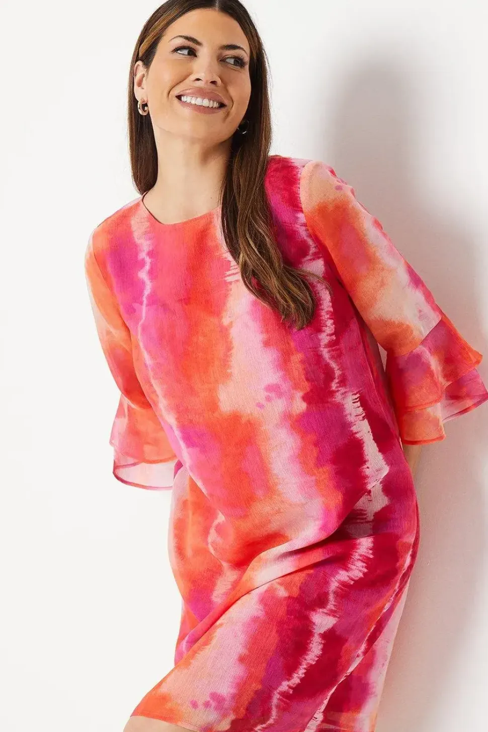 Chiffon Flute Sleeve Shift Dress