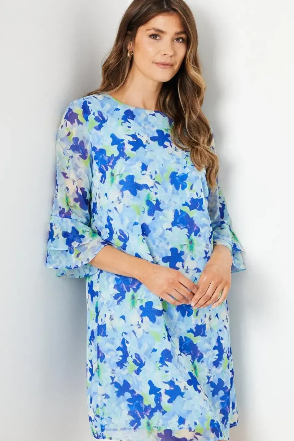 Chiffon Flute Sleeve Shift Dress