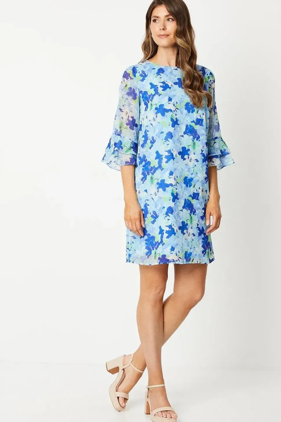 Chiffon Flute Sleeve Shift Dress