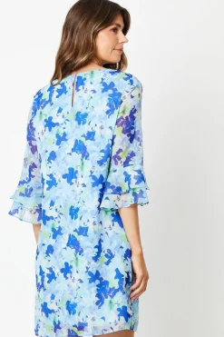 Chiffon Flute Sleeve Shift Dress