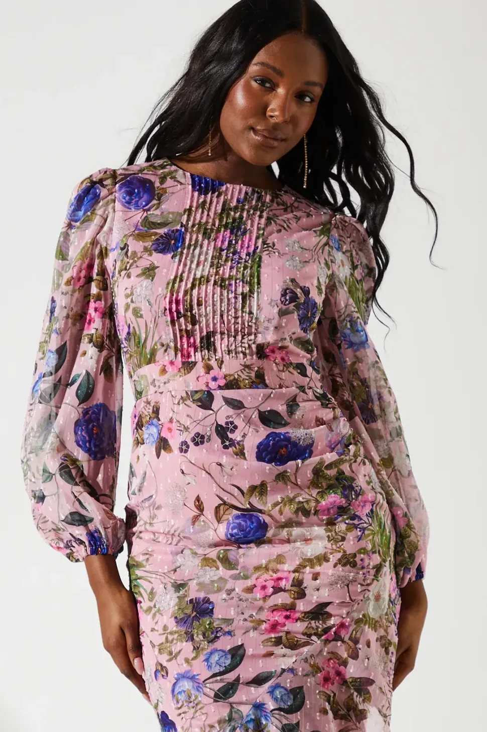 Chiffon Frill Hem Dress with Pleats