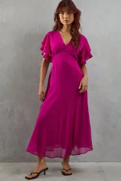 Chiffon Frill Sleeve Midi Tea Dress
