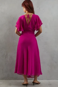 Chiffon Frill Sleeve Midi Tea Dress